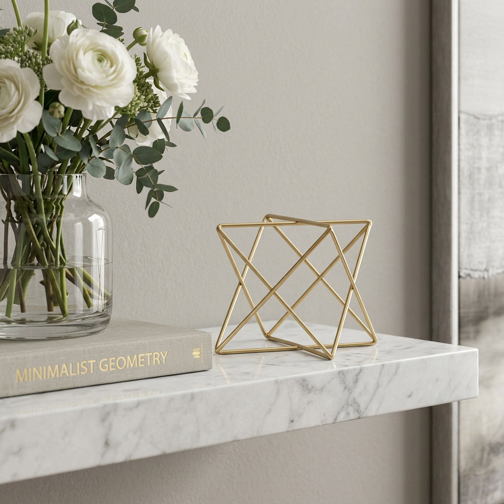6 Gold Metal Open Geometric Tabletop Sculpture