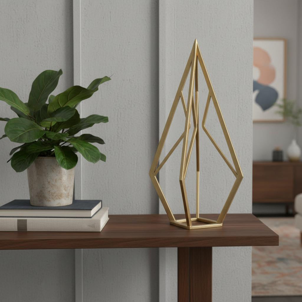 14 Gold Metal Open Geometric Tabletop Sculpture