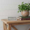 4 Gray And White Galvanized Metal Hello Hand Painted Tabletop Sign