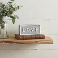 4 Gray And White Galvanized Metal Love Hand Painted Tabletop Sign