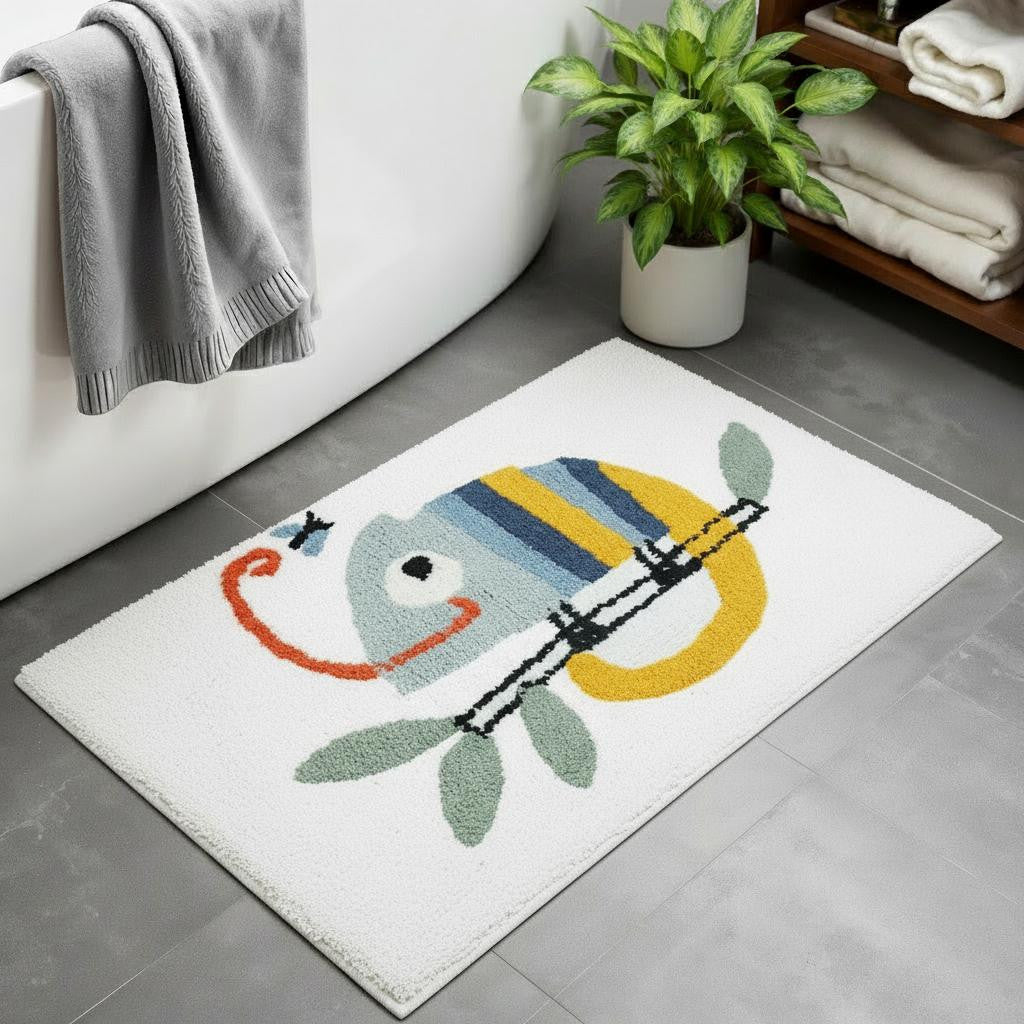 32 White And Yellow Cotton Chameleon Youthful Bath Rug