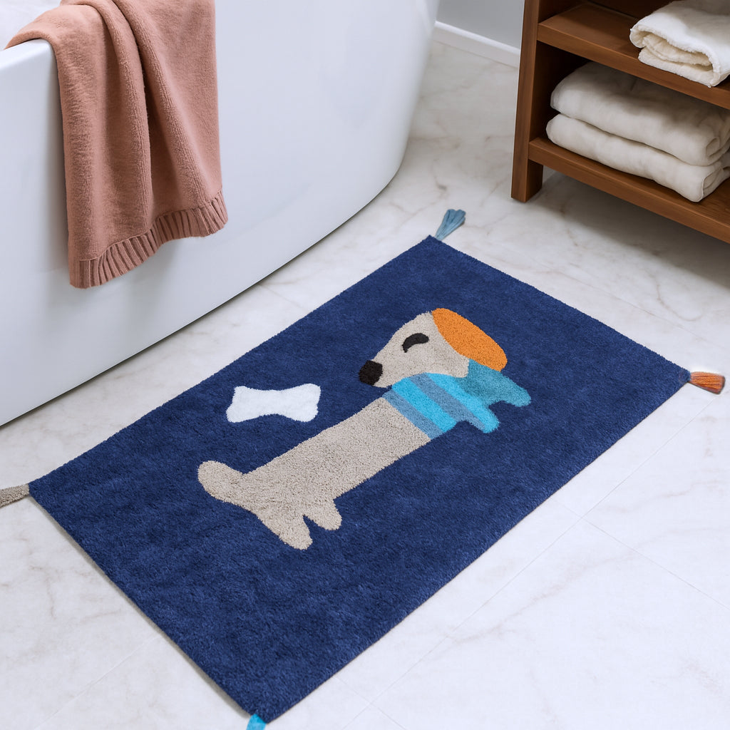 32 Blue Orange And White Cotton Dog Youthful Bath Rug