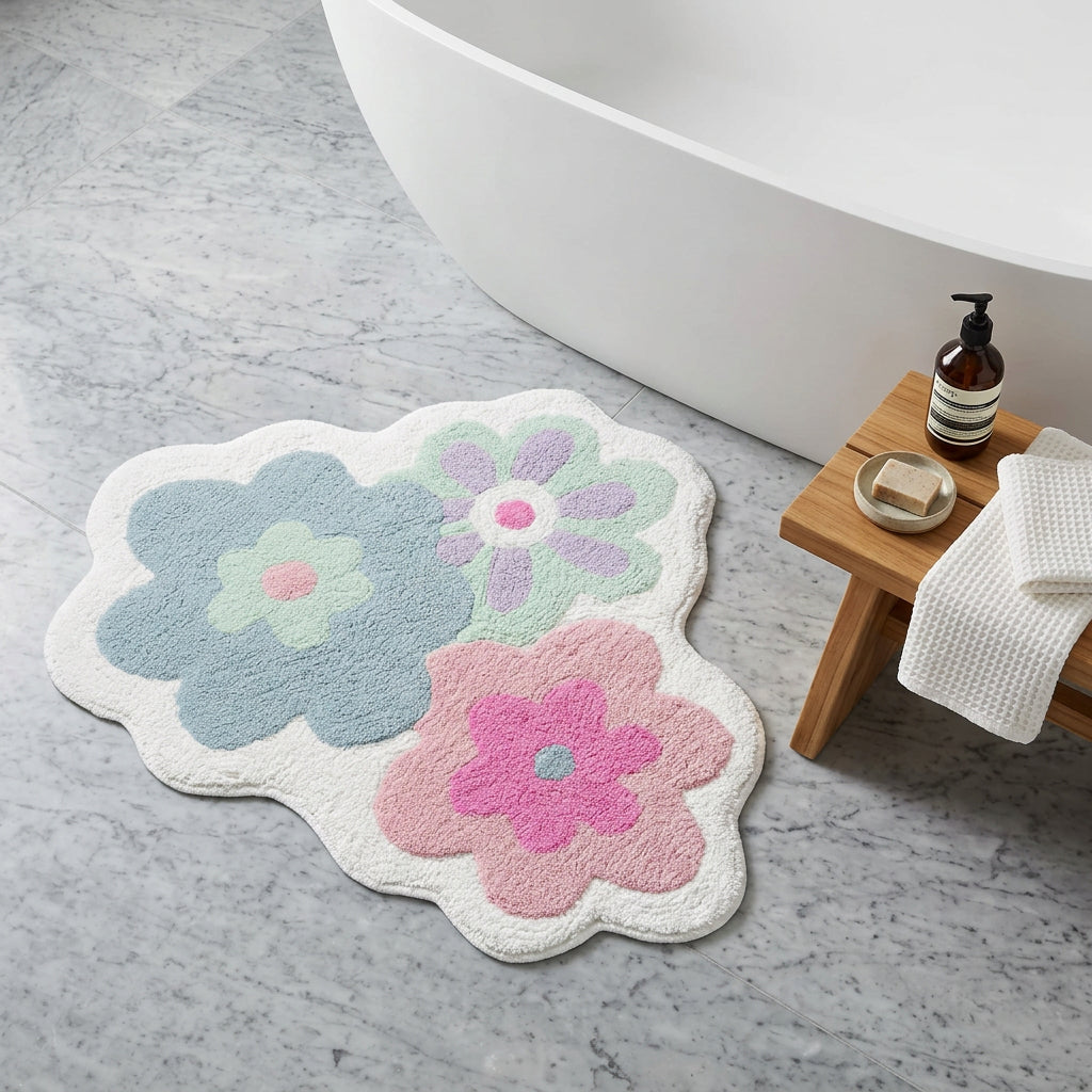 32 Pink And White Cotton Flowers Floral Bath Rug