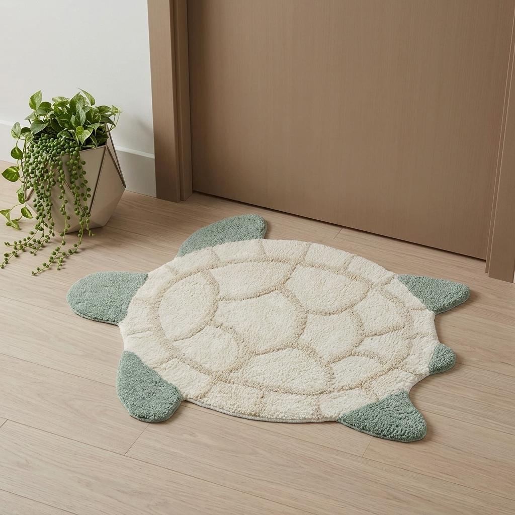 2 X 3 Green And Off White Sea Turtle Washable Area Rug