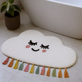 2 X 4 White Cloud Shape Smiley Face Washable Area Rug With Tassels