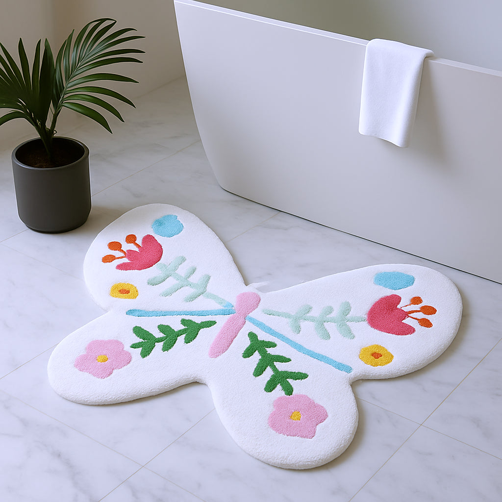 3 X 4 Pink And White Butterfly Youthful Hand Knotted Washable Area Rug