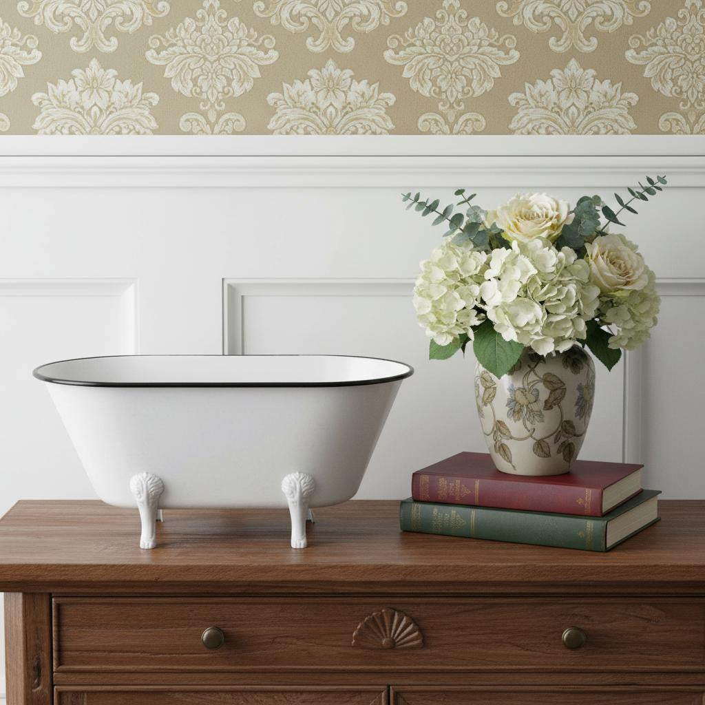 9 White White And Black Metal Hand Painted Decorative Tub