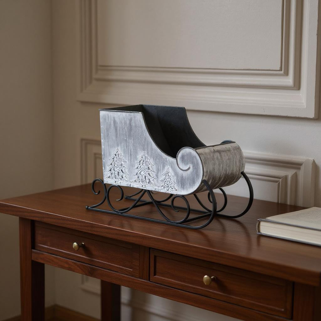 12 Gray Galvanized Metal Christmas Sleigh Tabletop Sculpture