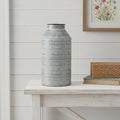 13 Gray Galvanized Metal Geometric Patterned Jug Vase