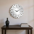 27 Silver Mirrored Glass Silent Analog Sunburst Wall Clock