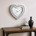 27 Silver Faux Crystal And Mirrored Glass Silent Analog Heart Wall Clock