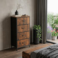 18 Black And Brown Fabric Wood And Metal Four Drawer Dresser