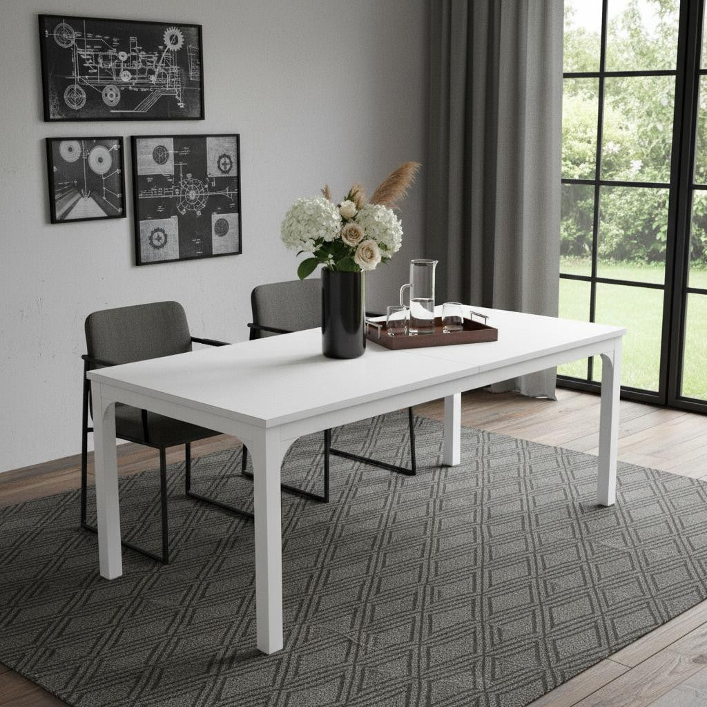 46 White Wood and Iron Dining Table