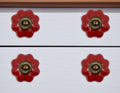 Set of Six Red Floral Knob Ceramic Drawer Pull Knobs
