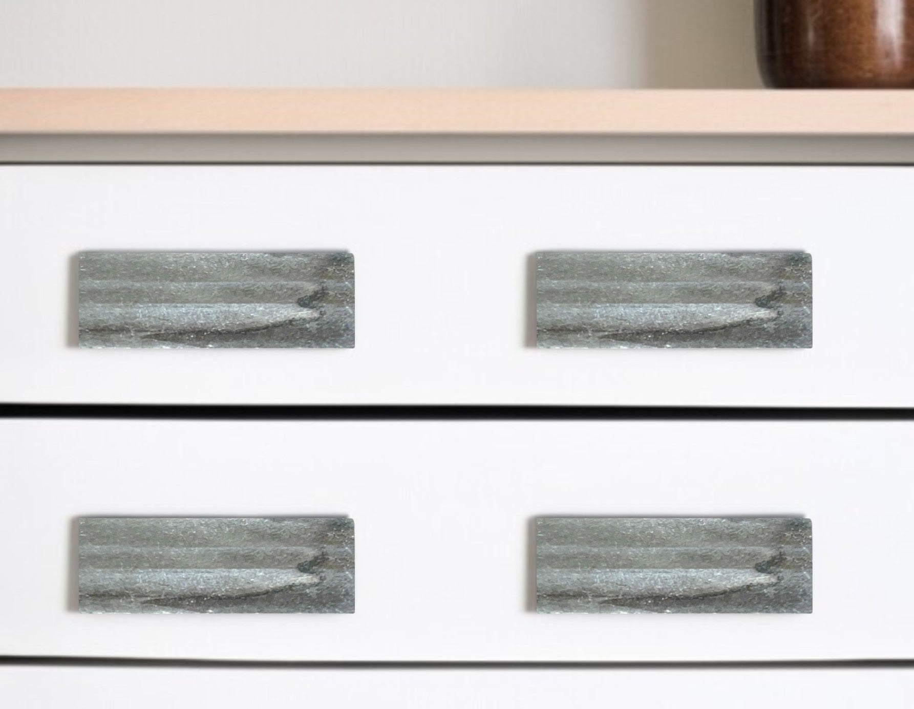 Set of Six Gray Rectangle Knob Stone Drawer Pull Knobs