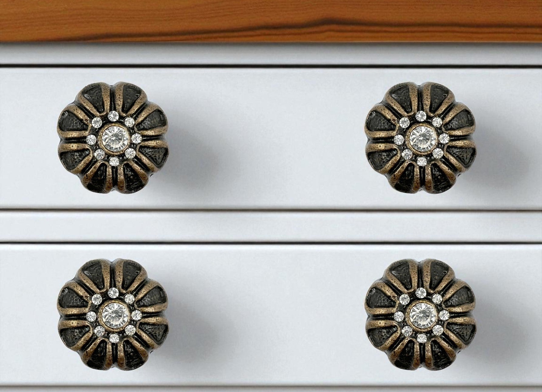 Set of Six Black And Gold Scalloped Knob Iron Drawer Pull Knobs