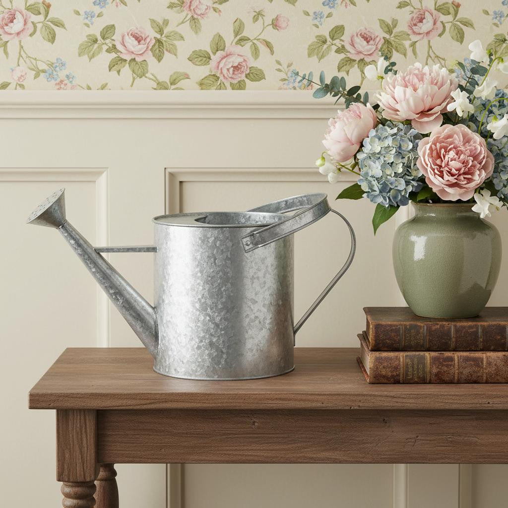 9 Gray Galvanized Metal Decorative Watering Can