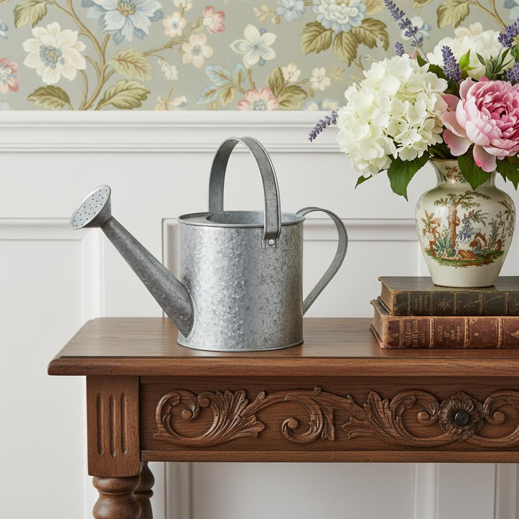 7 Gray Galvanized Metal Decorative Watering Can