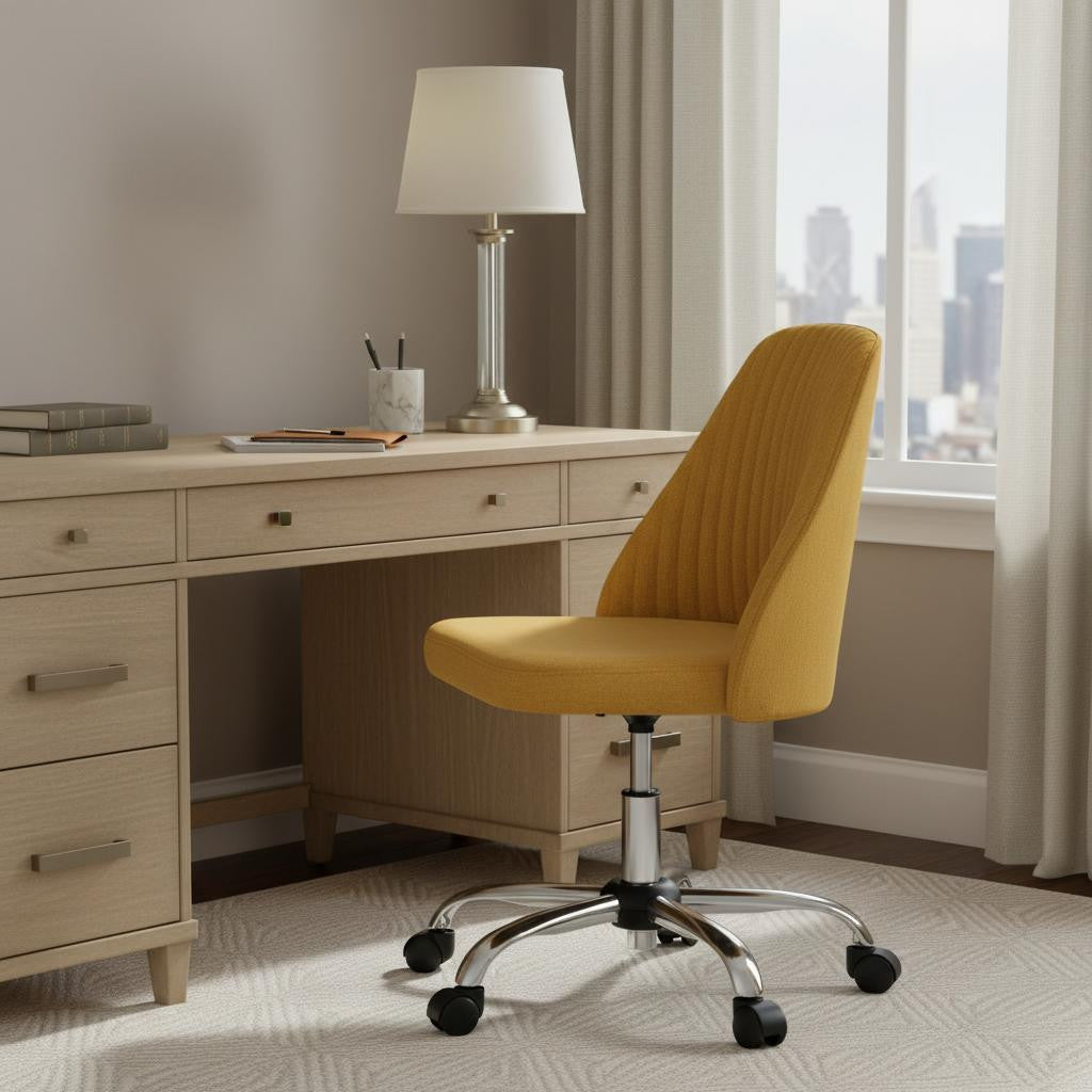 Yellow and Silver Adjustable Height Swivel Rolling Office Chair