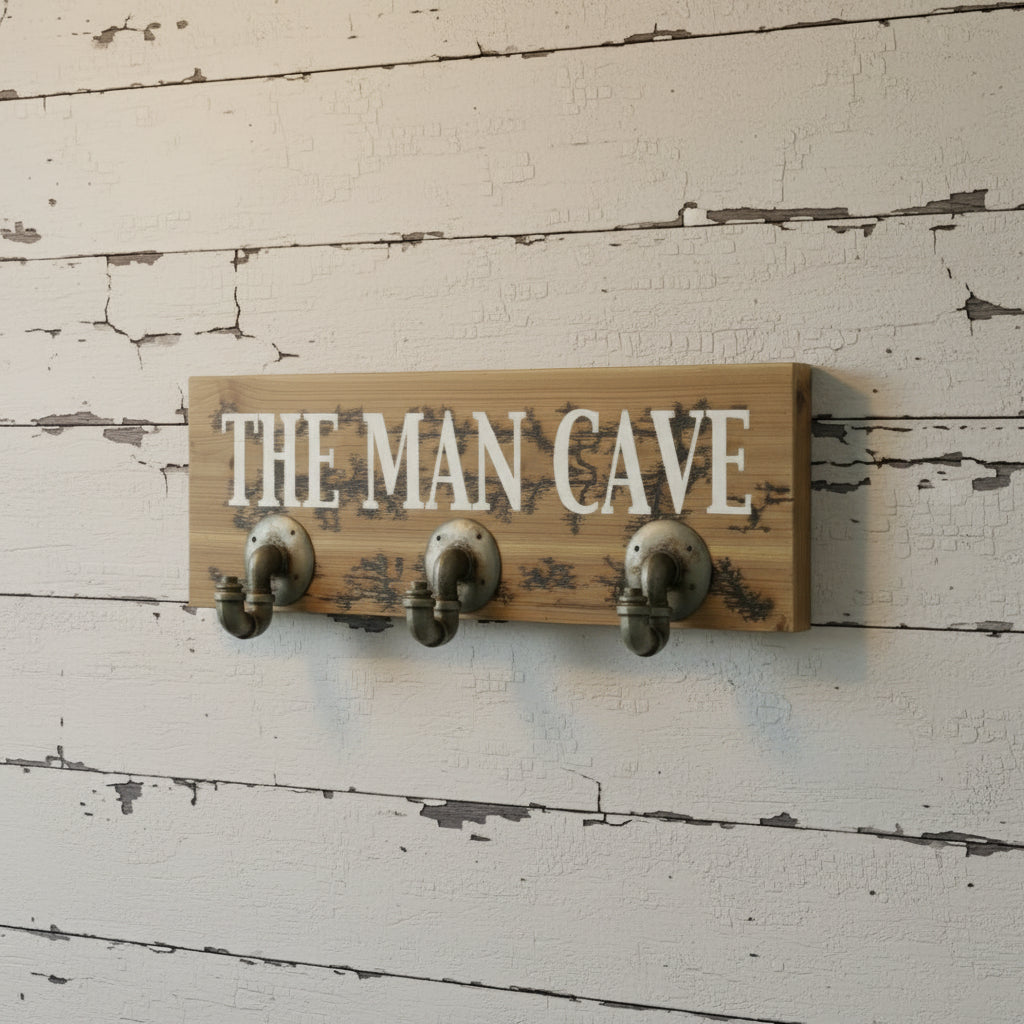 12 X 27 Natural Silver And White Man Cave Metal And Wood Wall Decor With Hooks