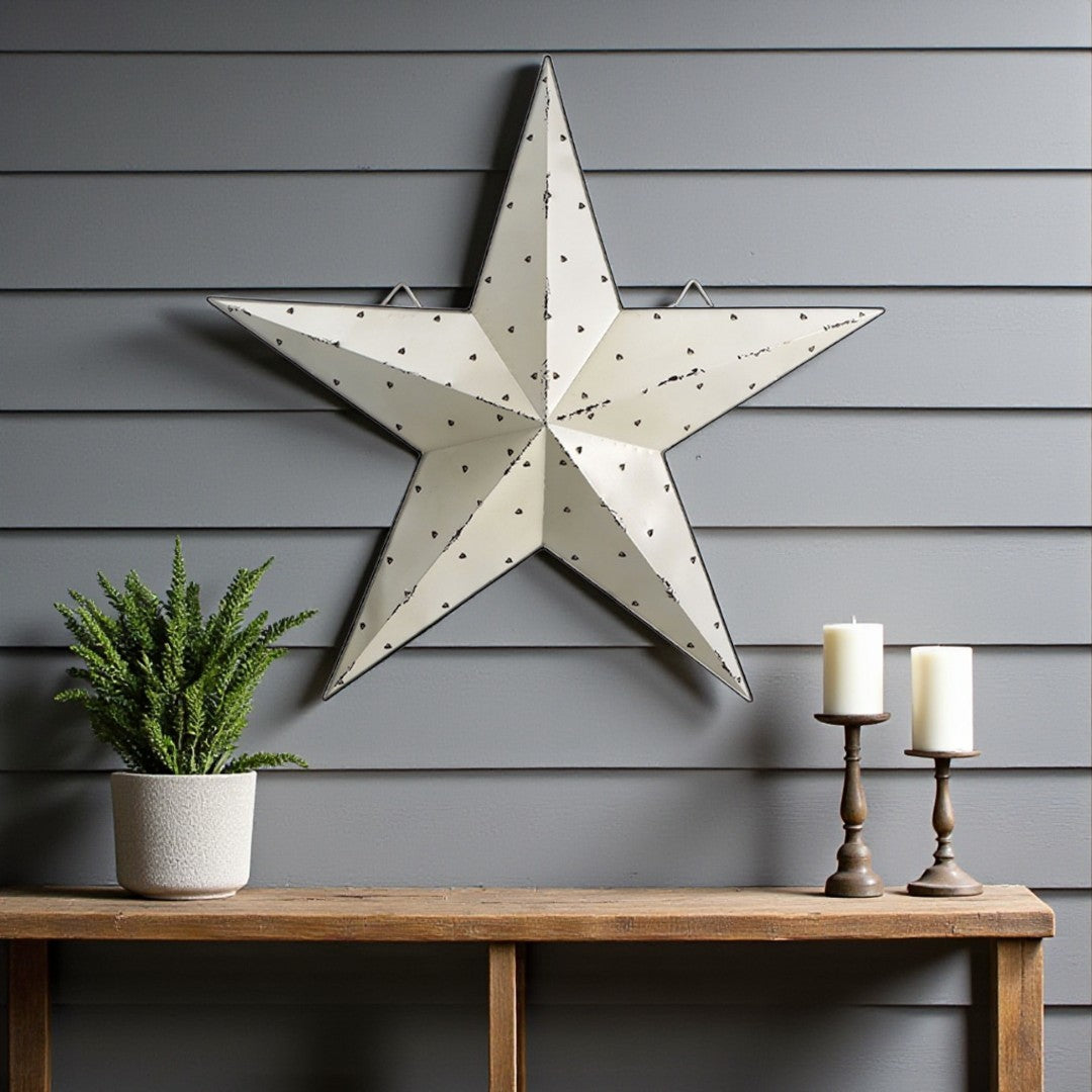 35 X 37 White Galvanized Metal Star Hanging Wall Decor
