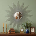 32 Silver Metal Sunburst Geometric Framed Accent Mirror