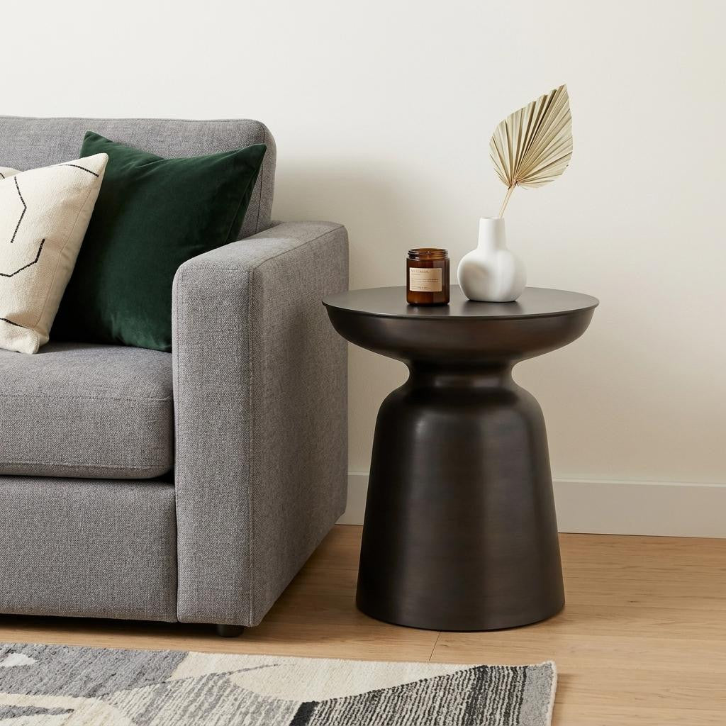 18 Inch Copper Copper Iron Round Pedestal End Table