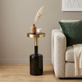 25 Inch Powder Coated Black and Gold Tempered Glass and Iron Round Pedestal End Table