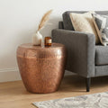 18 Inch Hammered Copper Distressed Iron Round Drum End Table