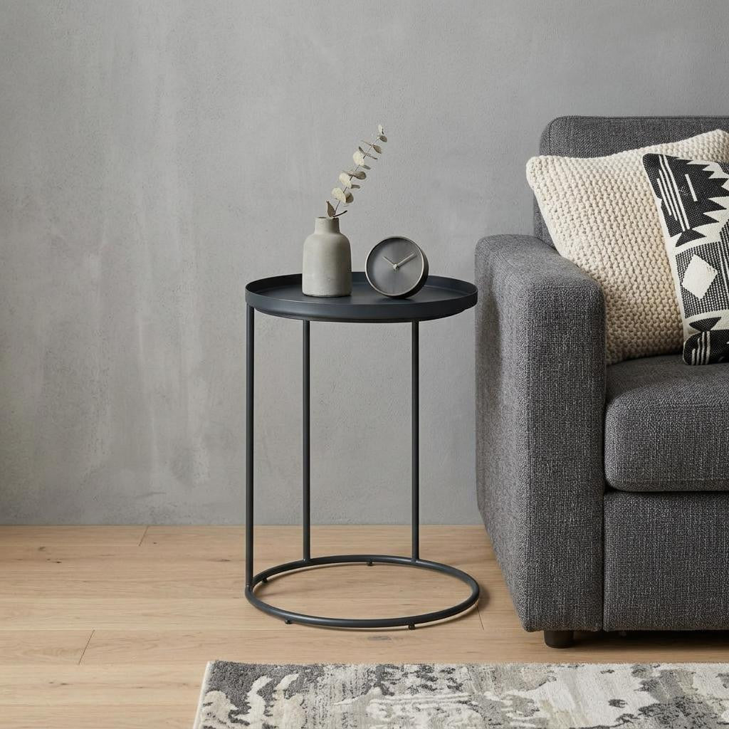 23 Inch Matte Black Iron Round End Table