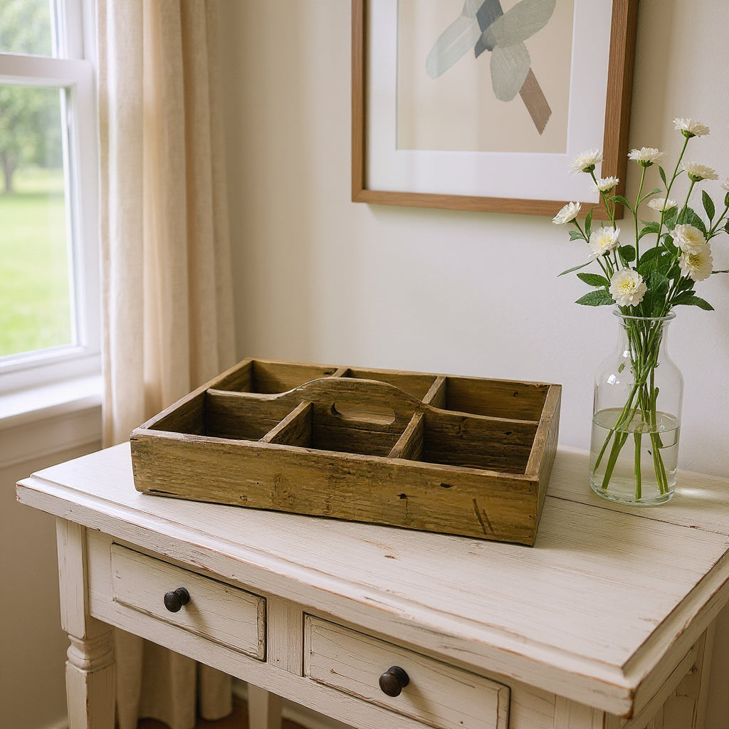 21 Brown Rustic Solid Wood Divided Caddy