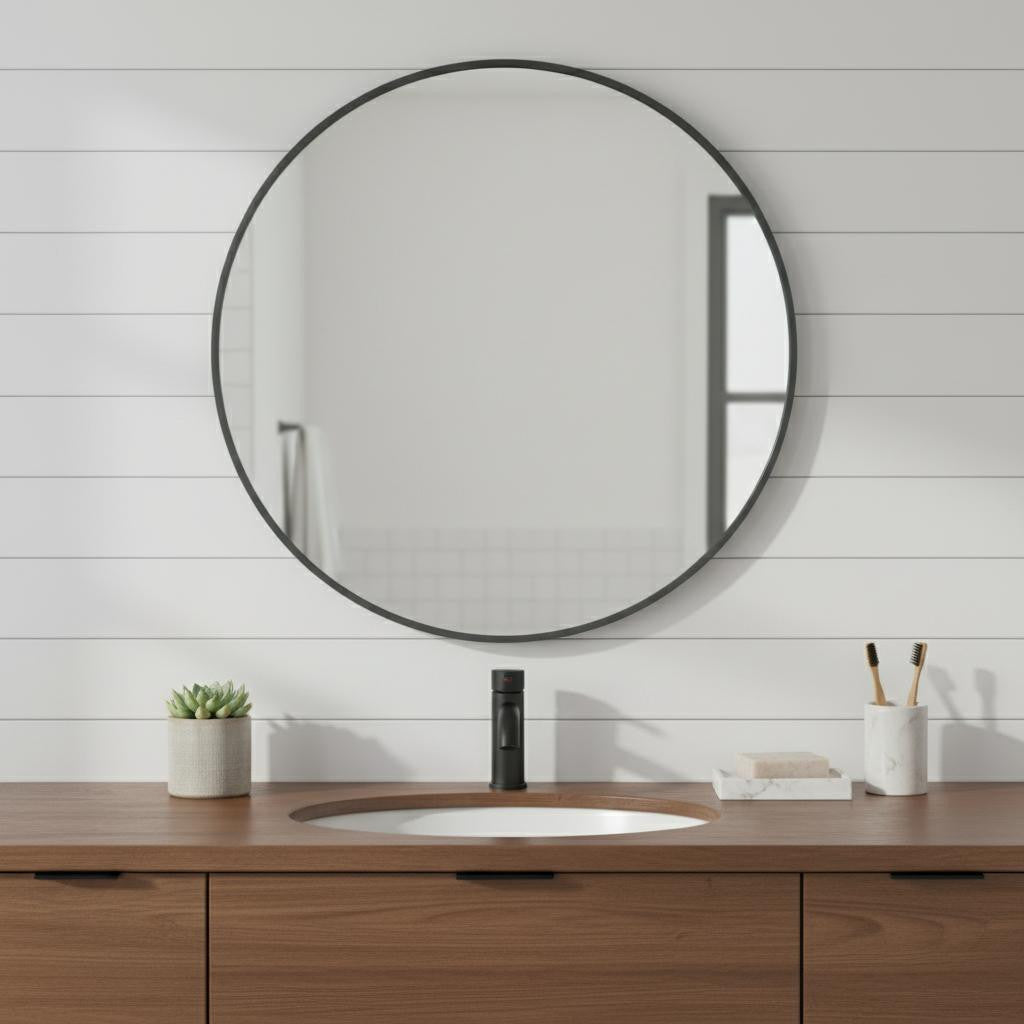 24 Black Metal Round Framed Bathroom Vanity Mirror