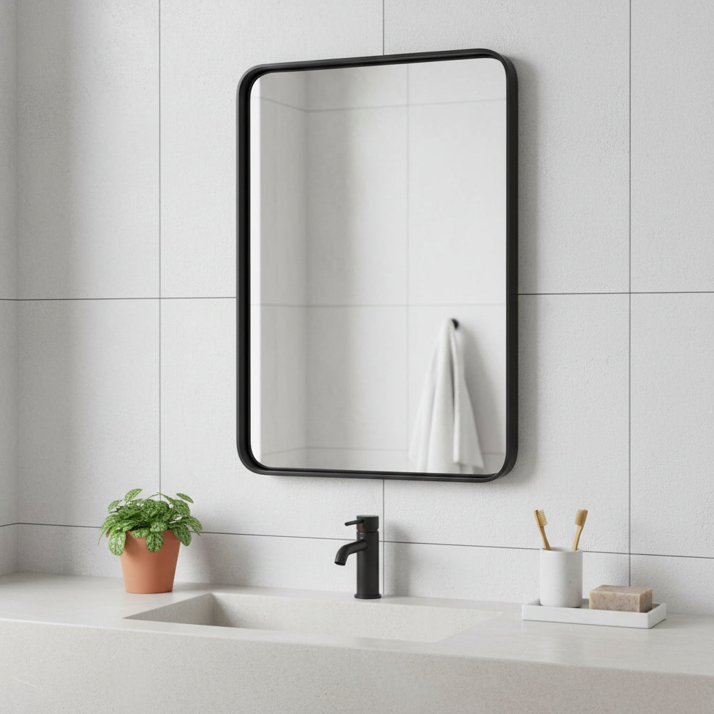 30 Black Metal Floating Framed Bathroom Vanity Mirror
