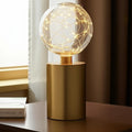 Set of Two 8 Gold Battery Operated Round Bedside Lamps With Globe Shades