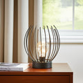 7 Black Battery Operated Round Bedside Lamp With Metal Cage Globe Shade