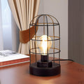 Set of Two 10 Black Battery Operated Lamps With Cage Cylinder Shades