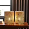 Set of Two 8 White Battery Operated Lamps With Pierced Shades