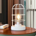 10 White Battery Operated Lamp With Cage Cylinder Shade