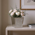 14 Silver Mirrored Glass Table Vase With Faux Crystals