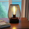 7 Black Battery Operated Novelty Bedside Lamp With Pierced Cone Shade