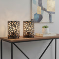Set of Two 7 Black Battery Operated Lamps With Pierced Cylinder Shades