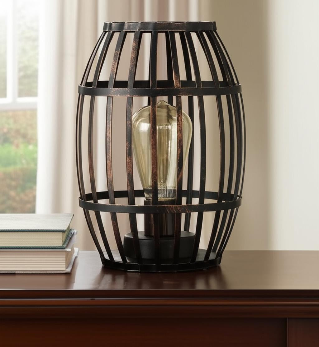 8 Black Battery Operated Novelty Bedside Lamp With Cage Shade