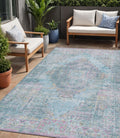 5 X 8 Blue And Pink Medallion Washable Indoor Outdoor Area Rug
