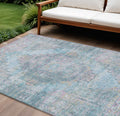 8 X 10 Blue And Pink Medallion Washable Indoor Outdoor Area Rug