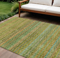 9 X 12 Green Copper And Teal Blue Striped Washable Indoor Outdoor Area Rug