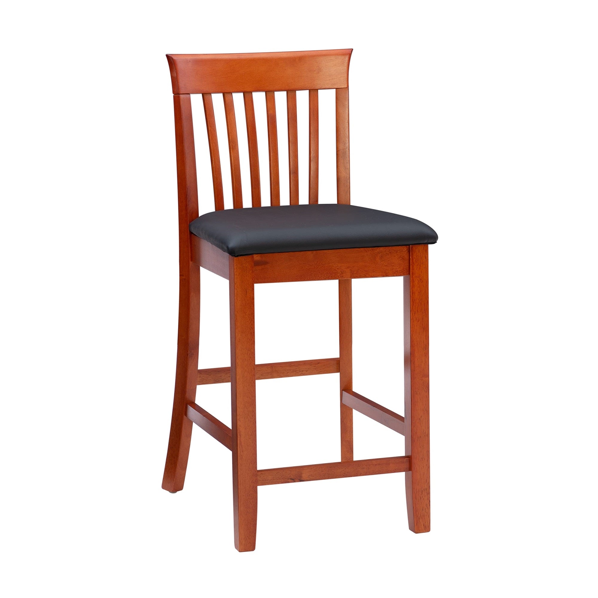 Linon Triena Red Cherry Wood Black Vinyl Padded Seat - 24 inch
