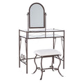 Linon Dark Metal Set Table with Upholstered Stool Clarisse Vanity, 52.4 x 31.8 x 18.3
