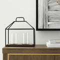15 Black Metal Glass And Wood Geometric Two Light Hurricane Candle Holder