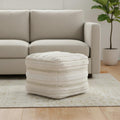 18 Inch Beige Brown and White Cotton Striped Pouf Ottoman