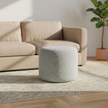 20 Inch Light Blue and White Cotton Abstract Round Pouf Ottoman